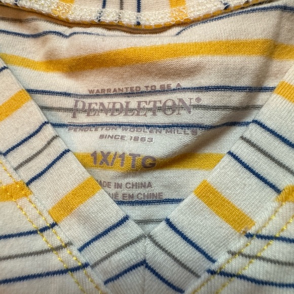 PENDLETON Stripe COTTON STRETCH V Neck‎ T SHIRT Top WHITE Yellow BLUE Women’s 1X - Picture 5 of 7